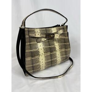 Bruno Magli 1936 Snake Embossed Satchel Bag Leather Top Handle Cream Brown